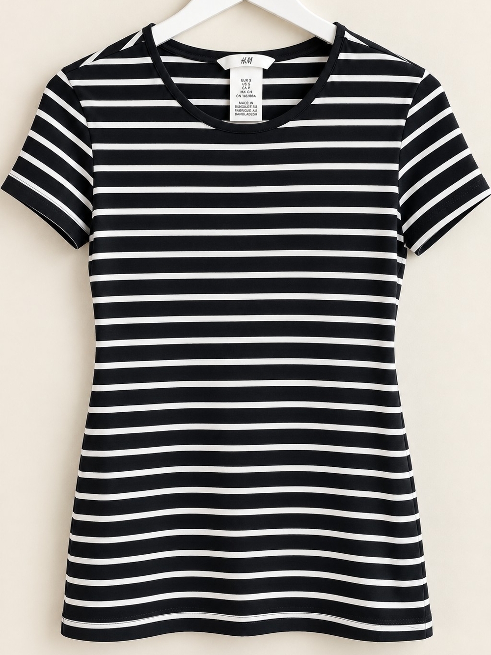 H&M Black White Striped Short Sleeve T-Shirt Size S